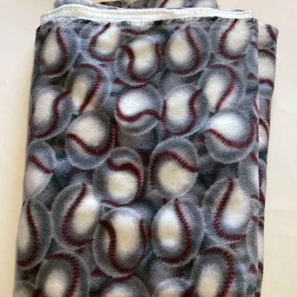 Gray Fleece Fabric One Piece of Material Baseballs Balls Sports Sewing Quilting - Picture 1 of 6